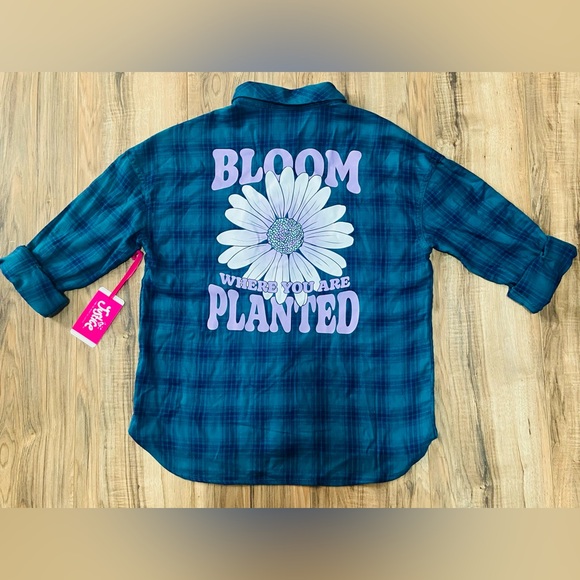 Justice Blue Plaid Kids Shirt - Picture 2 of 5